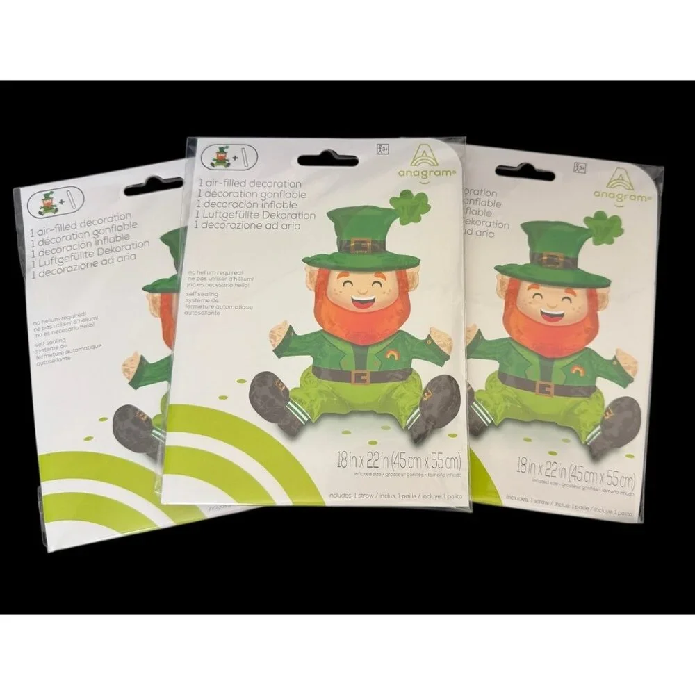 Lot of 3 Leprechaun Mylar Tabletop Balloon Decoration 18